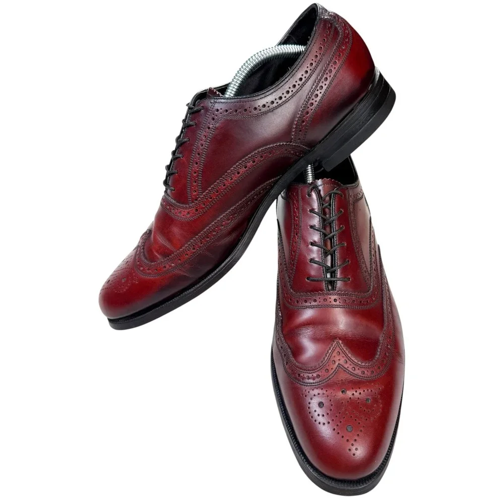 Vintage Florsheim Burgundy Oxblood Wingtip Oxford Dress Shoes Men's 11 D Leather
